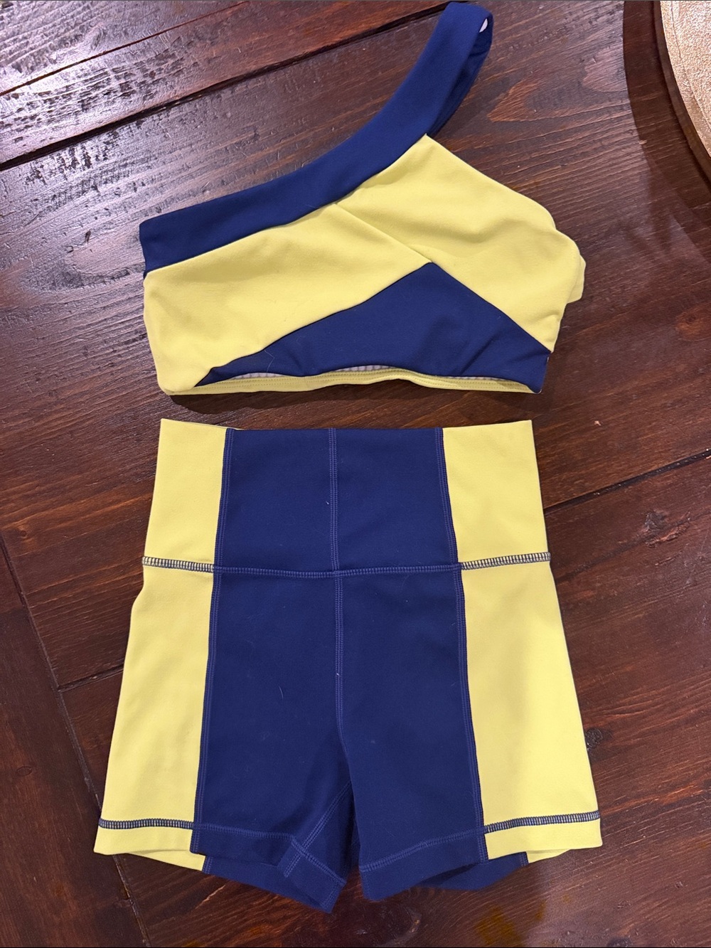 Girls Yellow & Navy Colorblock Asymmetrical Tank and Shorts Set